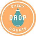 A round logo with the words " every drop counts ".