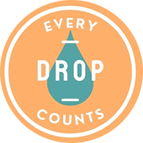 A round logo with the words " every drop counts ".