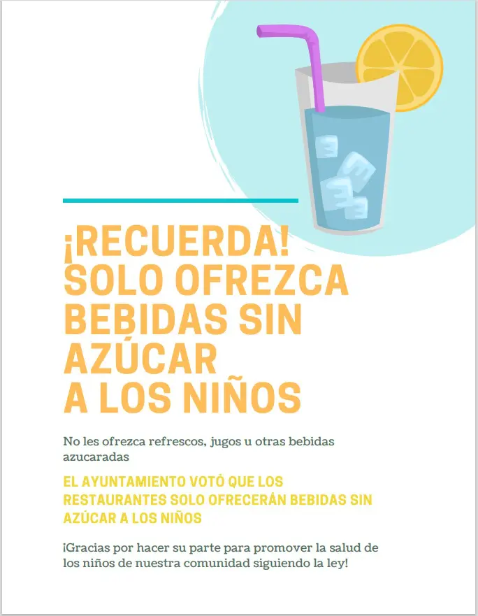 A flyer with a glass of water and orange.