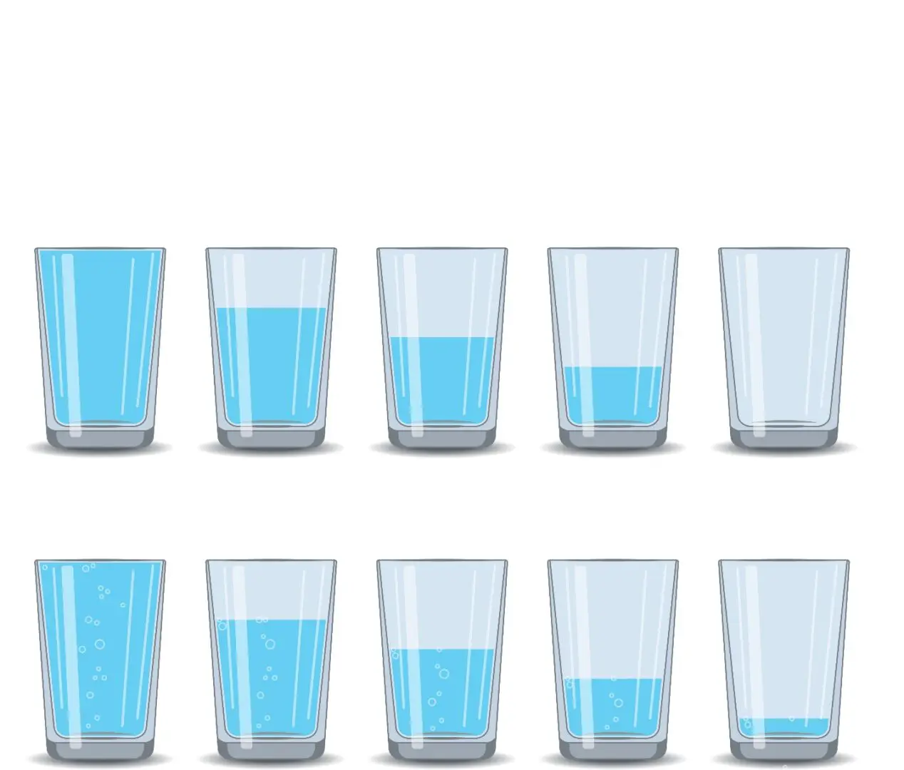 A group of glasses with water in them